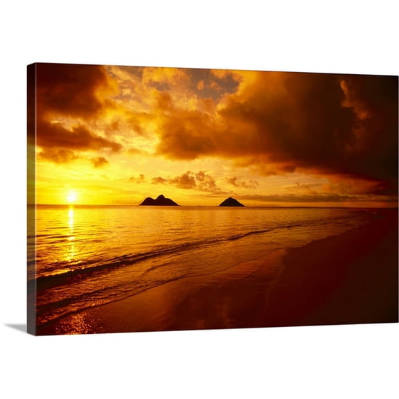 Great BIG Canvas | Dana Edmunds Premium Thick-Wrap Canvas entitled Hawaii, Oahu, Lanikai Beach, Orange Sunrise Over Tranquil Ocean