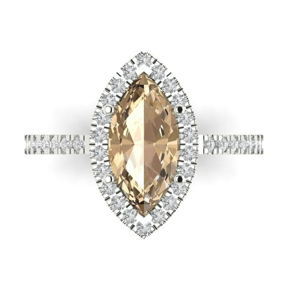 2.38ct Marquise Cut Yellow Moissanite 14k White Gold Engraving Statement Bridal Wedding Halo Designer Ring Size 7.5