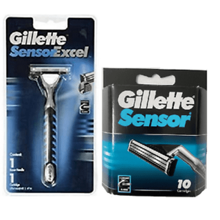 Gillette Sensor Excel Razor Handle + 10 Sensor Refill Cartridges
