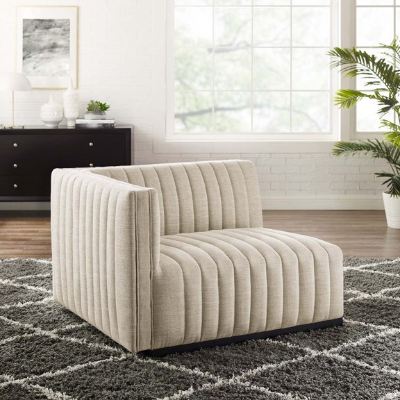 Modway Conjure Channel Tufted Upholstered Fabric Left-Arm Chair in Black Beige