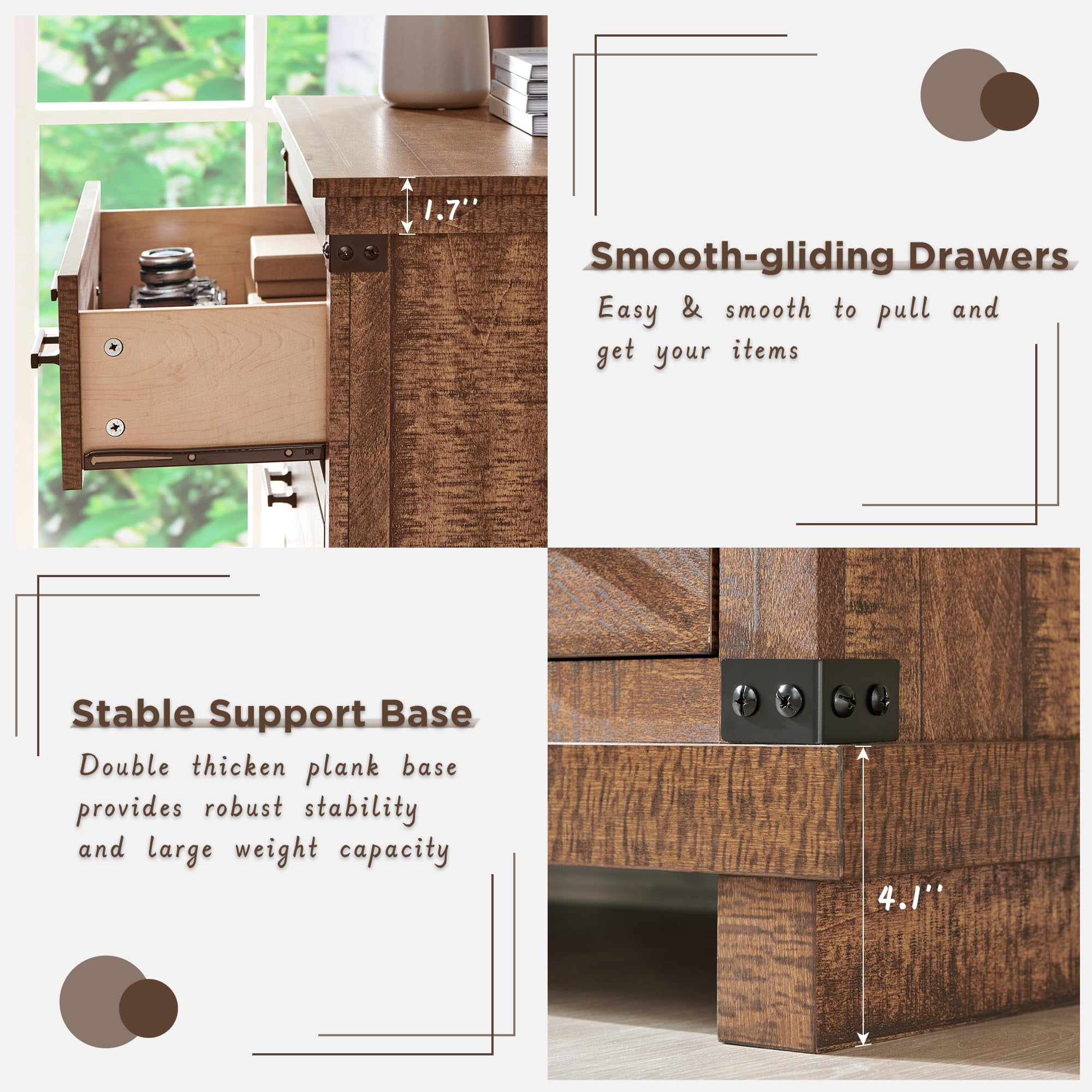 OKD Farmhouse 6 Drawers Dresser for Bedroom, Wood Large Chest of Drawers with Thick Plank Styling, Rustic Closet Dresser for Bedroom, Living Room, Reclaimed Barnwood Color
