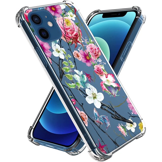 FYBTO Compatible with Phone Case iPhone 12-6.1 Inch iPhone 12 Pro Case Ultra Thin Durable Four Corner Shockproof Protection Stylish Flowers Moon Plant Pattern for iPhone Clear Cases Cover Women