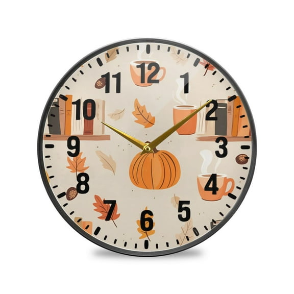 Yayeee Wall Clock Battery Operated 9.5" Silent Quartz Non-Ticking for Living Room Decor, Beige Fall Acorns Pattern
