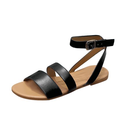 

OAVQHLG3B Women s Sandals on Clearance Women s Casual Vacation Fashion Open Toe Buckle Roman Flat Beach Sandals