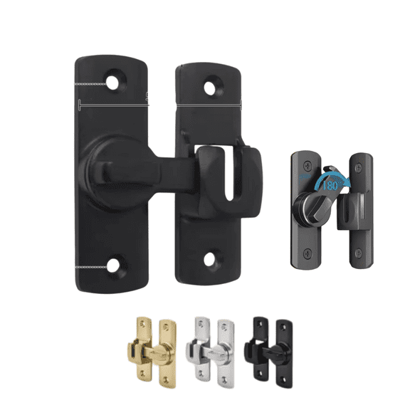 1PC Self Adhesive Door Latch with Glue, 180 Degree Security Door Buckle, No Drill Lock Catch for Sliding Doors Cabinets, Black