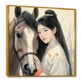 thumbnail image 2 of Designart "Japanese Kimono Woman and Horse III" Fashion Framed Wall Art - Glam White Woman Japan Hallway Framed Wall Art Decor, 2 of 6