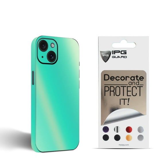 IPG Compatible with iPhone 15 Plus Decorative Carbon Fiber Vinyl Back and Sides Full Protection Anti Scratch Skin Guard - 3D Surface - Easy to Install for 15 Plus (Blue Coral)