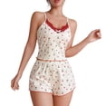 thumbnail image 2 of Helii Women's Cherry Print Pajama Set Lace Trim Spaghetti Strap Cami Top and Shorts Soft Stretchy Sleepwear 2 Piece Lounge Sets for Summer Sleeping Home Vacation, 2 of 5