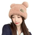 thumbnail image 5 of Cute Plush Bear Ear Beanie Hats;Women's & Girls' Winter Warm Faux Fur Knitted Caps;Adorable Design Bucket Hats with Bear Ears Pom Pom;Gift-worthy Autumn-Winter Fashion Accessory, 5 of 5