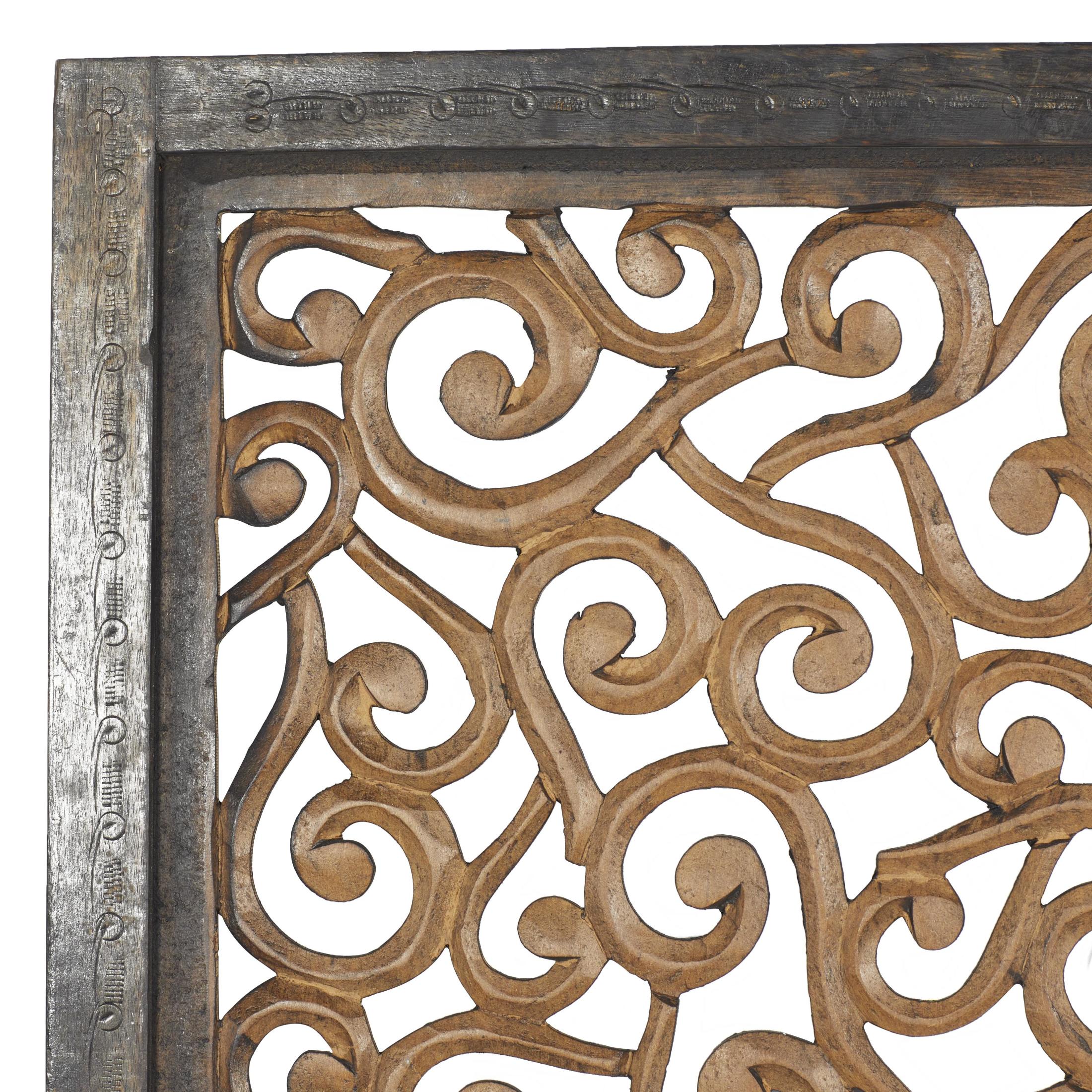 DecMode Traditional Wood Carved Vine Scroll Design with Brown Finish, 24"W x 51"H