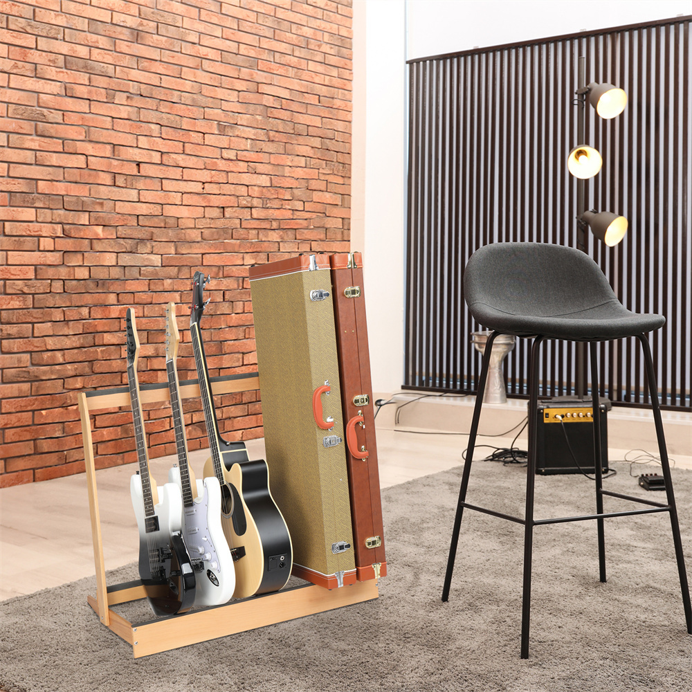 Tcbosik Guitar Rack Stand, Hardwood Folding Display Guitar Rack, Holds up to 6 Electric Guitar Hard Case, for Outing Gigs, Home, Studio, Natural