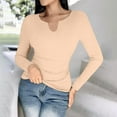 thumbnail image 4 of Olyvenn Women Long Sleeve Shirts Built-in Shelf Bra Tops Rib-Knit Top Spring Outfits 2025 V Notch Ribbed Slim Fitted Casual Basic Crop Top Pink 8, 4 of 9