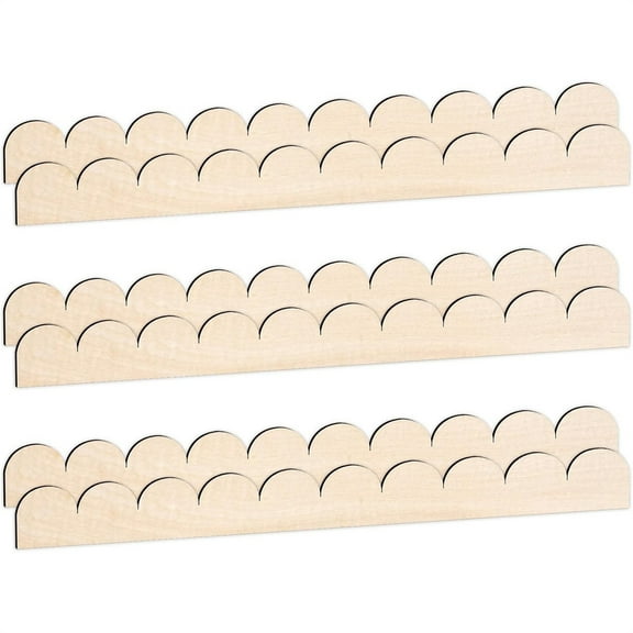 Triani 6Pcs Unfinished Scalloped Wood Border Trim Scalloped Edge Decorative Wood Strips Cute DIY Moulding Trim for Home Wall Cabinet Shelf