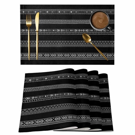 Black White Geometric Placemats Set of 4 Cotton Linen Fabric Place Mats Modern Striped Plaid Abstract Art Washable Decorative Table Mats Protector for Home Kitchen Dining Wedding Party Coffee Tables