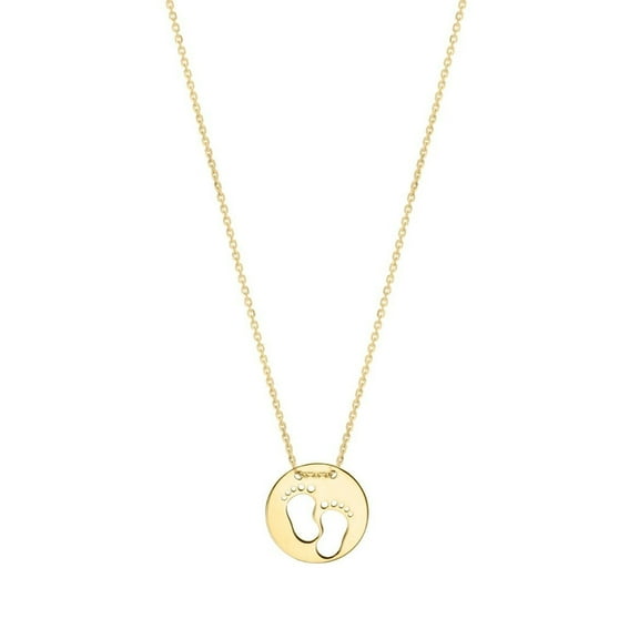 JewelStop 10k Yellow Gold Polished Finish Footprints Necklace, Spring Ring Clasp - 18" Jump ring at 16"