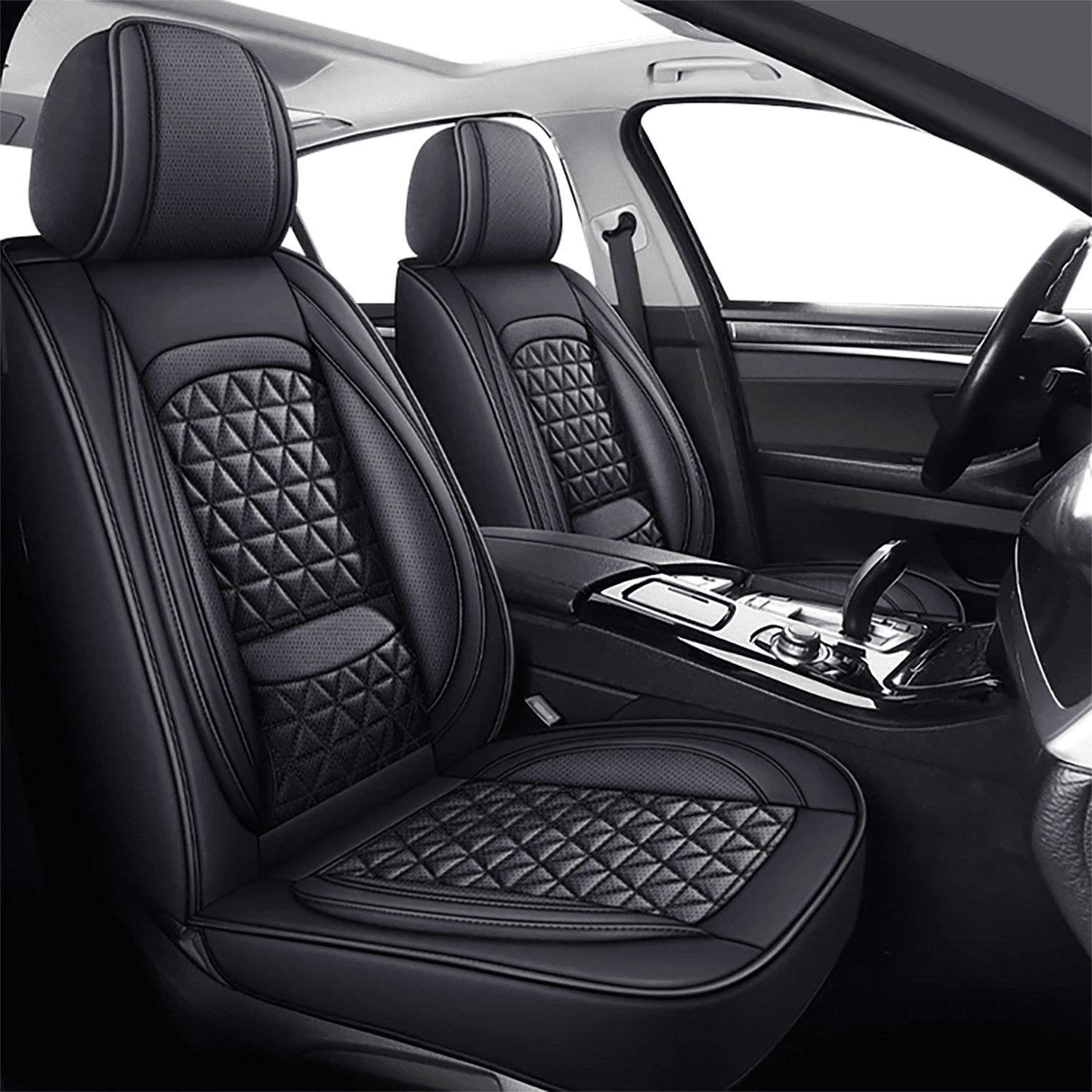 AQBDDBQ Front Seat Covers Fit for Nissan Pathfinder 2011-2024 2025 Comfort Leather Waterproof Car Seat Cover Car Seat Protector Cushion Black,Front Set(2 Seats)
