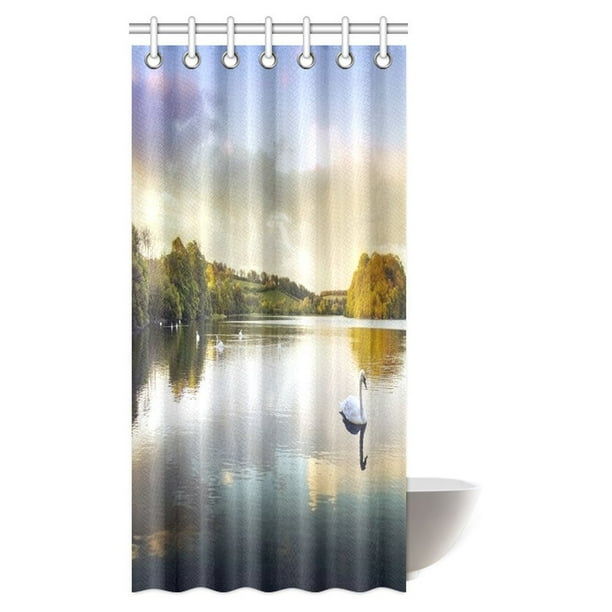 Mypop Lake House Shower Curtain Swans Resting On A Covered By Forest In The Scottish Highlands Photography Fabric Bathroom Set With Hooks 36 X 72 Inches Com Mypop Lake House Shower Curtain Swans, Lake Shower Curtain