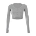 thumbnail image 3 of Women Knitted Long Sleeve Cropped Cardigan Top Sexy V-Neck Button Down Solid Color Slim Fitted Knitwear Sweater T-Shirt White L, 3 of 4