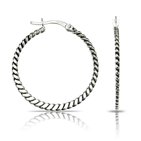 Tilo Jewelry .925 Sterling Silver Thin Round Twist Hoop Earrings | 1.2 Inch | Women & Unisex