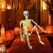 Glow in the Dark Halloween Skeleton Decor - 15.75in Standing/Hanging Spooky Decoration for Indoor & Outdoor - Warm White Plastic Holiday Ornament for Party, Yard & Home Decor