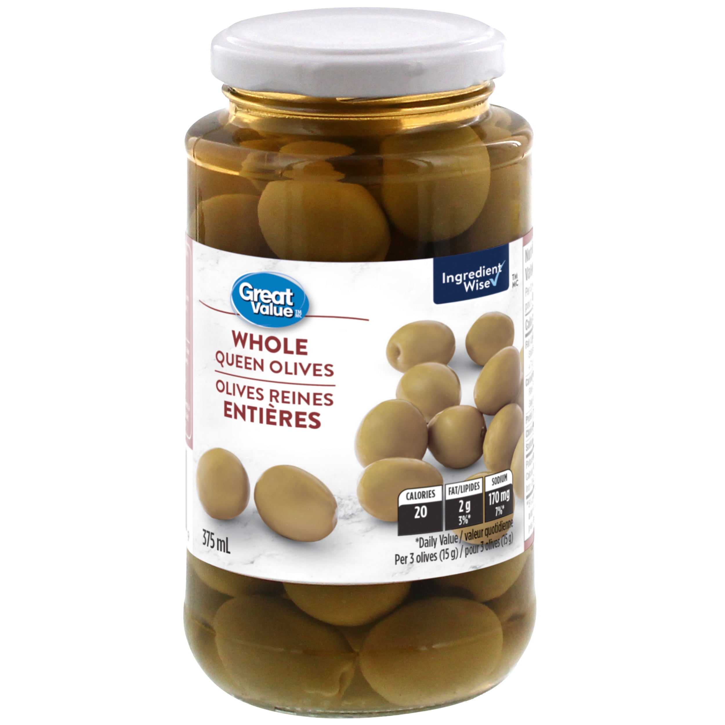 Great Value Whole Queen Olives, 375 mL