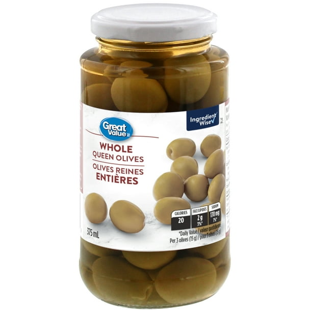 Olives reines entières Great Value 375&nbsp;ml