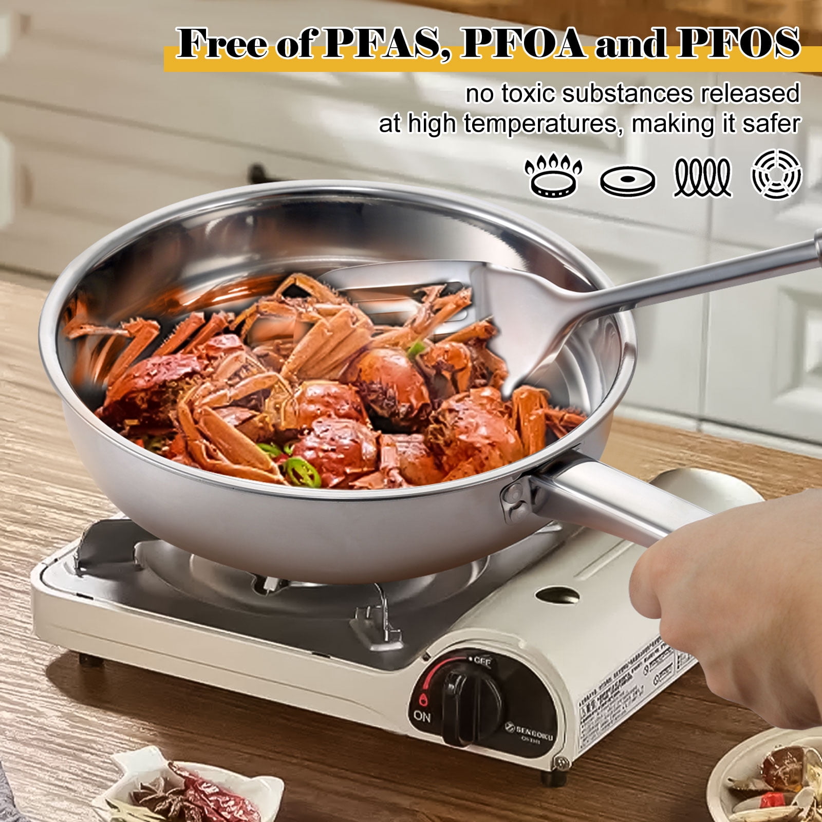 Bestdin 12 Pieces  Cookware Set Nonstick, Stainless Steel Pots and Pans Set for Kitchen with Frying Pan, Sauce Pan, Pots and Pans for Cooking, Dishwasher Safe, Silver