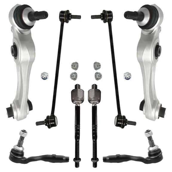 Detroit Axle - 8pc Front End Kit for BMW 528i 535d 535i 550i, 640i 650i Gran Coupe Activehybrid 5, 2 Lower Rearward Control Arms with Ball Joint 2 Sway Bar Links 4 Outer Inner Tie Rods Replacement