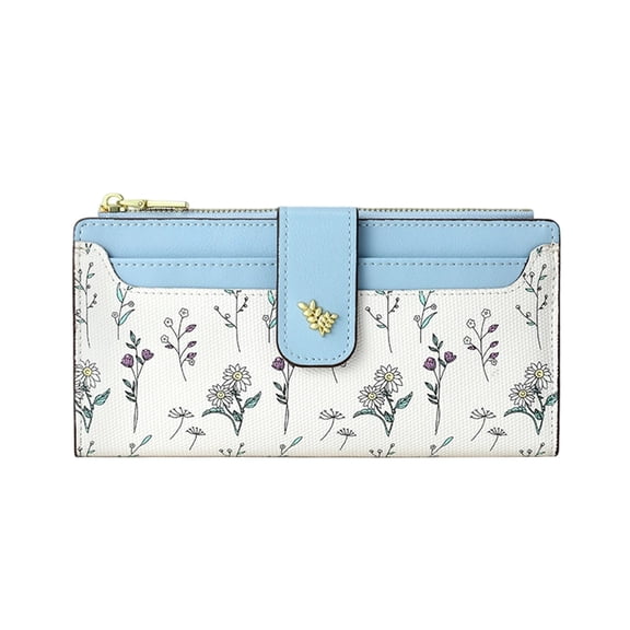 Kcolen Elegant Floral Slim Long Wallet for Women Minimalist Secure Zipper Card Holder Compact Lightweight Purse