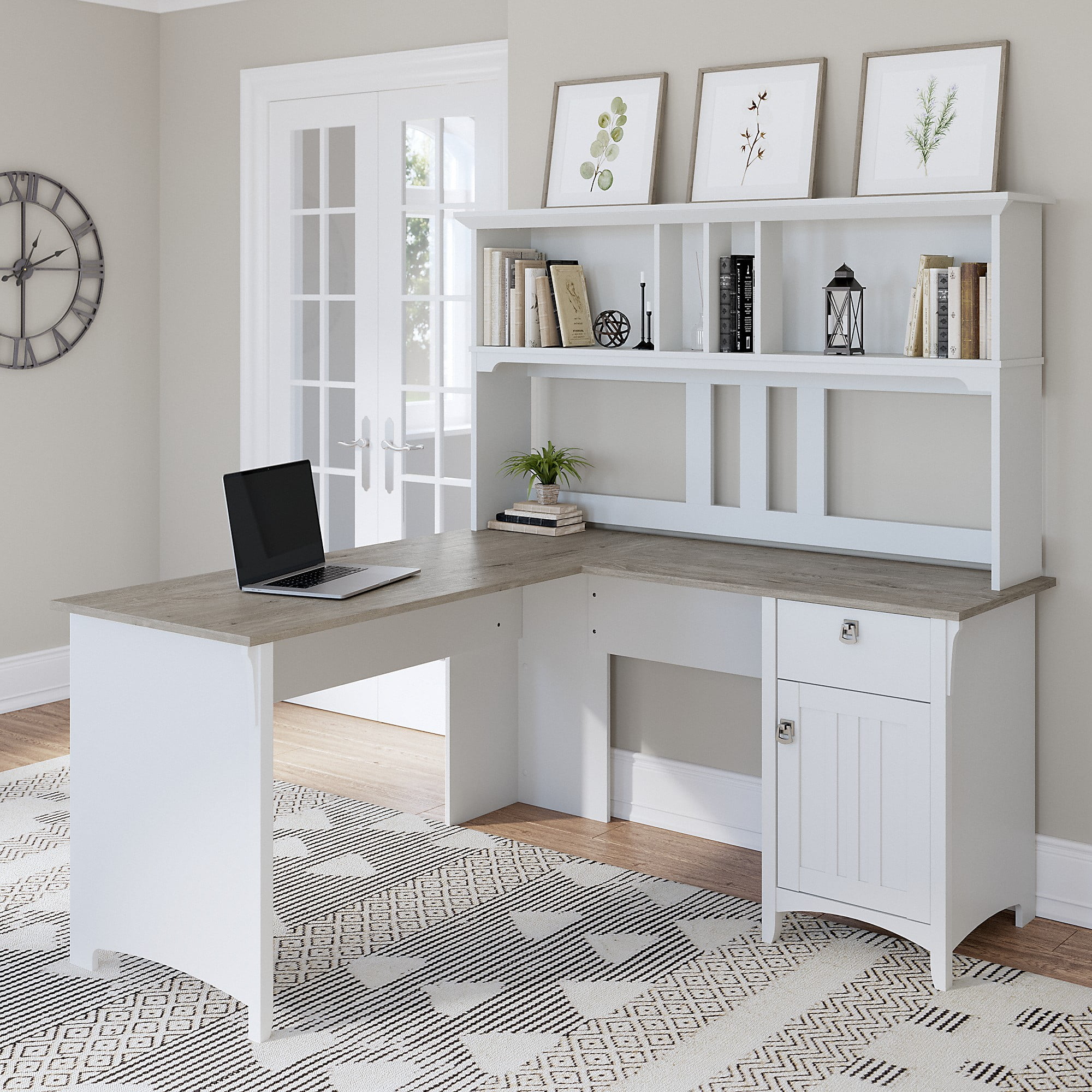 Bush furniture salinas 60w l shaped desk with hutch in cape cod gray deals