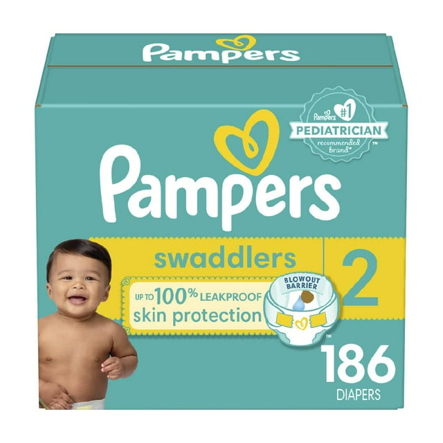 Pañales Pampers, tamaño 2, ultrasuaves, 186 unidades