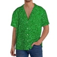thumbnail image 7 of Lsque Green Sparkling Shiny print Men's Cuban Collar Short Sleeve Shirt Summer Beachwear Casual Button Down Fashionable Vacation Leisure Shirt-4X-Large, 7 of 7