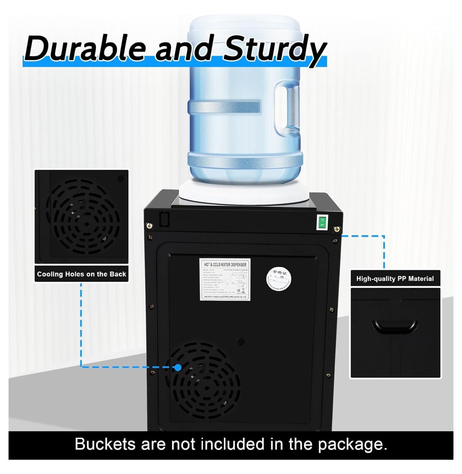 5 Gallon Water Dispenser, Top Loading Hot Cold Water Dispenser for 1.2 to 5 Gallon Bottle, Practiacal Freestanding Countertop Water Cooler with 3 Temperature Setting for Home, Office, and School