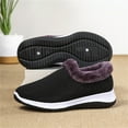 thumbnail image 2 of CPNG Black Knit Winter Slip-On Shoes with Purple Plush Fleece Lining, Breathable Upper, Non-Slip Rubber Sole, Cozy Warm for Cool Weather, Indoor & Short Outdoor Walks, Easy On-Off Daily Wear, 2 of 6