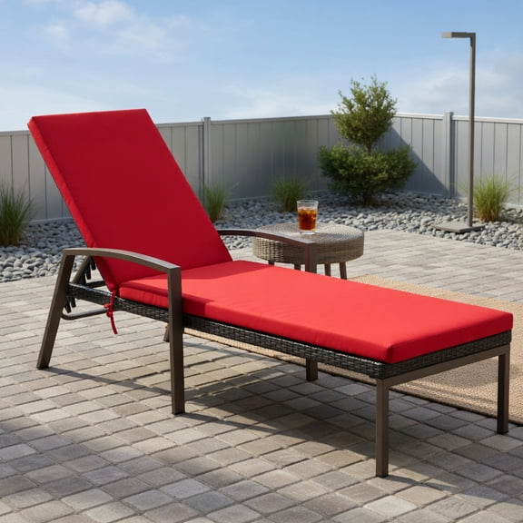GVN Chaise Lounge Outdoor, Lounge Chair Outdoor,Patio Rattan Lounge Chaise Recliner with Back Adjustable Cushioned-Red
