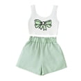 thumbnail image 2 of Girls 2 Piece Summer Outfit Sets Bow Print Crop Tank Top & Elastic Waist Crinkle Shorts Casual Breathable Clothes for Kids Green Size 10-11 Years, 2 of 5