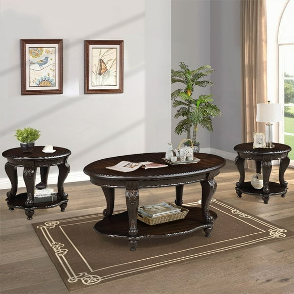 Living Room Coffee Table Set - 3-Piece Set (Coffee Table & 2 End Side Tables) for Office, Living Room, Apartment - Easy Assembly, Espresso