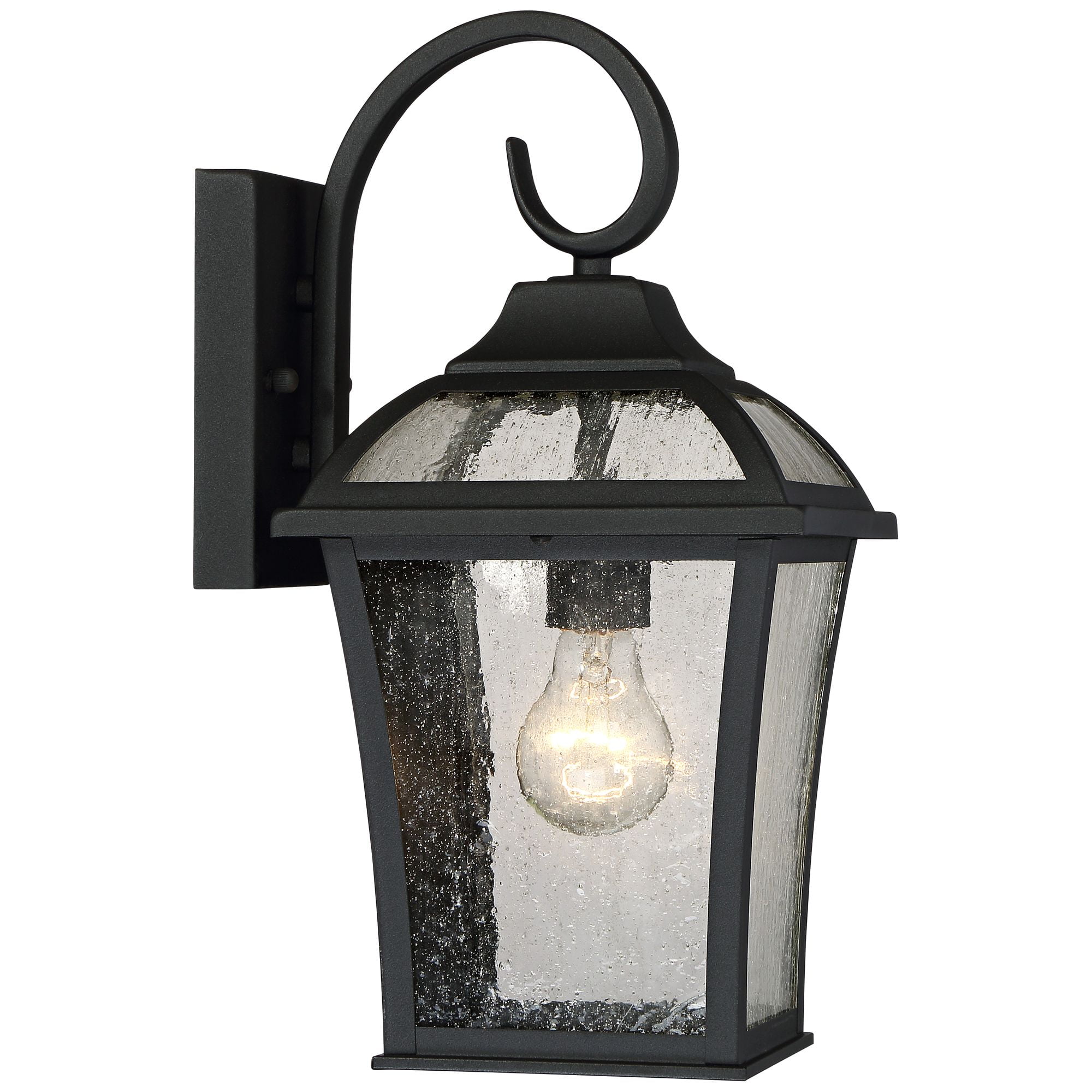 John Timberland Mosconi Rustic Outdoor Wall Lights Fixture Set of 2 Textured Black 15" Clear Seedy Glass for Post Exterior Barn Deck House Porch Yard