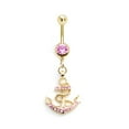 thumbnail image 3 of 14G Surgical Steel Gold IP Anchor Belly Button Ring CZ Dangling Curved Barbell Navel Rings Belly Piercing Jewelry 3/8", 3 of 5