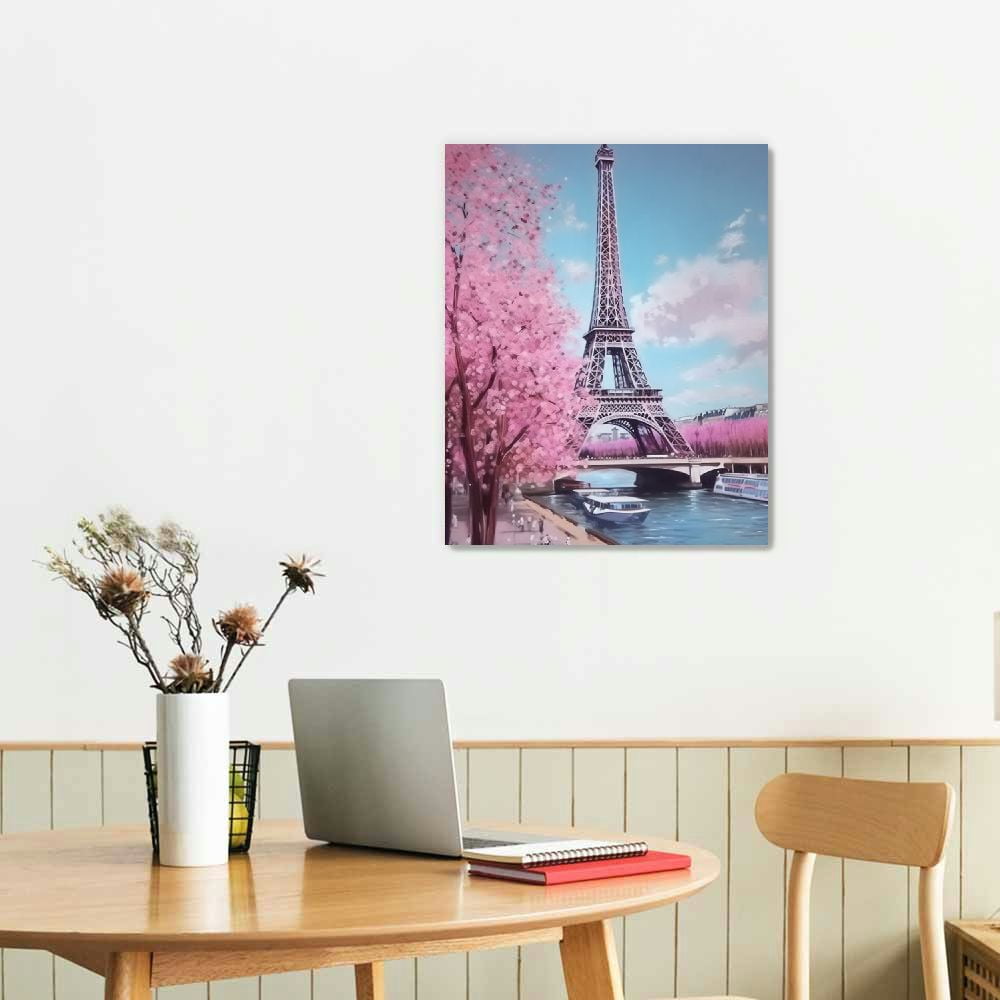 Fenyluxe Paris Eiffel Tower Wall Art Paris Pictures Wall Decor Paris Eiffel Tower Canvas Painting Print Artwork Modern Home Decorations Framed for Living room Bedroom Office 16x20 in/12x16 in