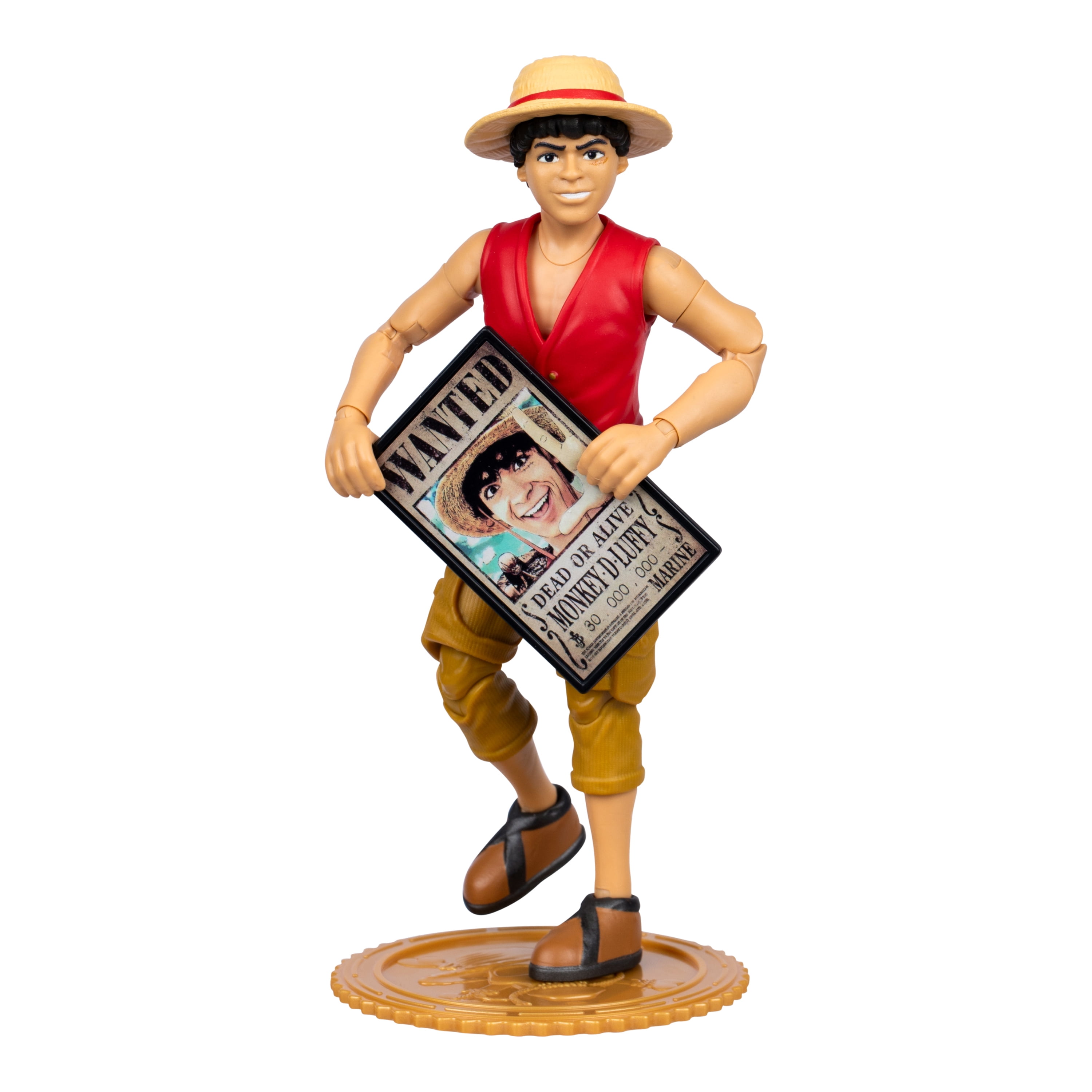One Piece Monkey D. Luffy, 6" Action Figure with 6 Accessories. Includes Swappable Arms and Legs, Wanted Poster, and Berry Coin Display Base, Ages 4+