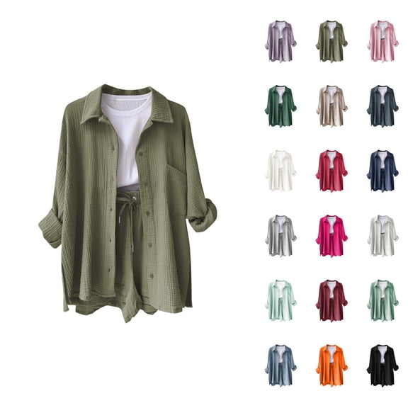 Gauze Tops for Women Long Sleeve Button Down Lapel Collar Business Casual Dress Shirt Spring Work Blouses