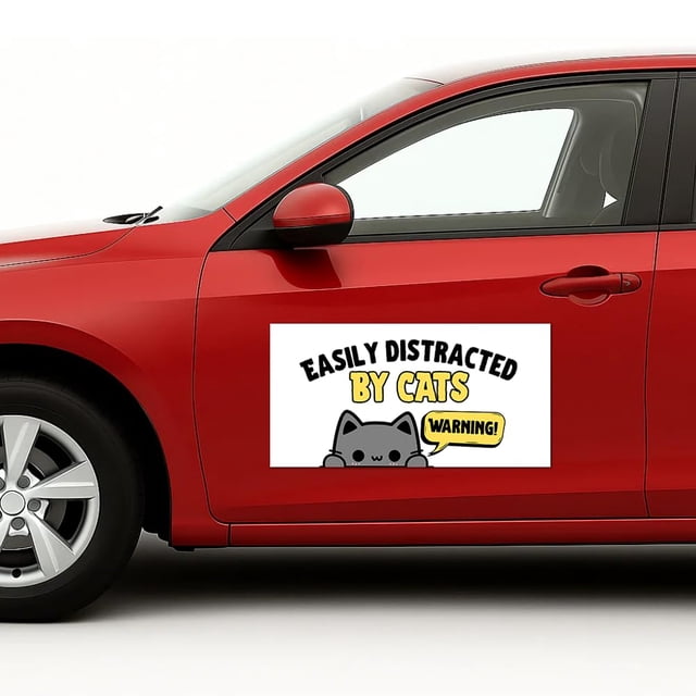 Warning Easily Distracted By Car Magnet Sign by DC, Flexible Car Magnetic Sheets with Adhesive Backing, 10"x20" Bumper Magnet Sticker for Vehicles, Trucks & Business Advertising Signs 2 PC, USA Made