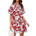 thumbnail image 1 of Robe Chemise Boutonnée d'Été pour Femmes Florale Manches Courtes Bouffantes Décontractée Coupe Ample Plage Mini Robes Rouge TG, 1 of 8