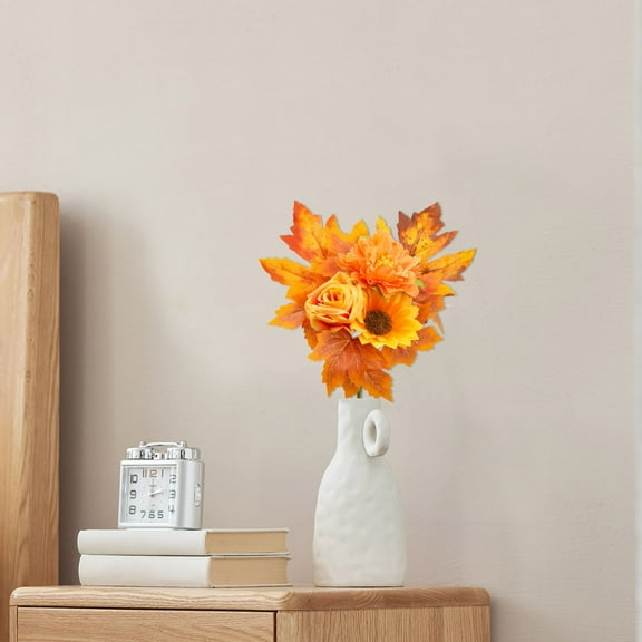 Artificial Mums Flowers With Stem Orange Flowers Arrangement For Home Fall Wedding Bouquet Thanksgiving Table Centerpieces Decor