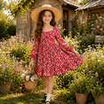 thumbnail image 5 of Lanbubble Girls Fall Dress Long Sleeve Floral Tiered Casual Flowy Dresses Square Neck A Line 7-14Y, 5 of 5