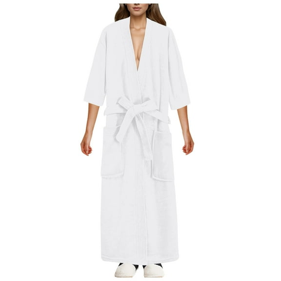 NAFUU Lightweight Full-Length Robes For Women Short Sleeve Kimono Bathrobe Absorbent Quick Drying Robe Soft Spa Bathrobes
