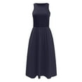 thumbnail image 4 of Siilsaa Women's Summer Casual Sleeveless Midi Sundress Patchwork Knit High Neck Tank Top Racerback Flowy Dresses Pockets Navy,S, 4 of 5