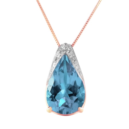 Galaxy Gold 14K Solid Gold 6 Carat Natural Blue Topaz Pendant Necklace for Women - Rose Gold Fine Jewelry