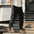 thumbnail image 2 of MIXUE Cargo Pants for Men Solid Color Zipper With Large Pocket Casual Loose Trendy Comfortable Busine Sport Trousers Holiday Wear,Black,M, 2 of 5